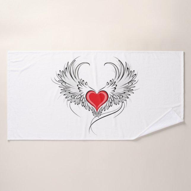 Red Angel Heart with wings Bath Towel (Bath Towel)