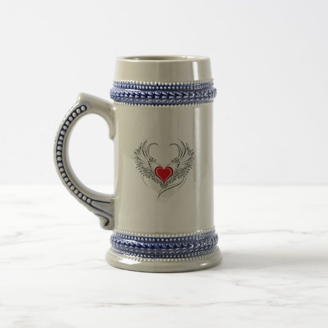Red Angel Heart with wings Beer Stein (Left)