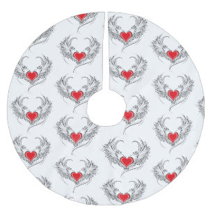 Red Angel Heart with wings Brushed Polyester Tree Skirt