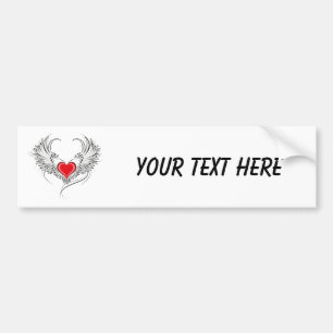 Red Angel Heart with wings Bumper Sticker