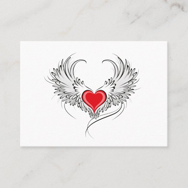 Red Angel Heart with wings Business Card (Front)