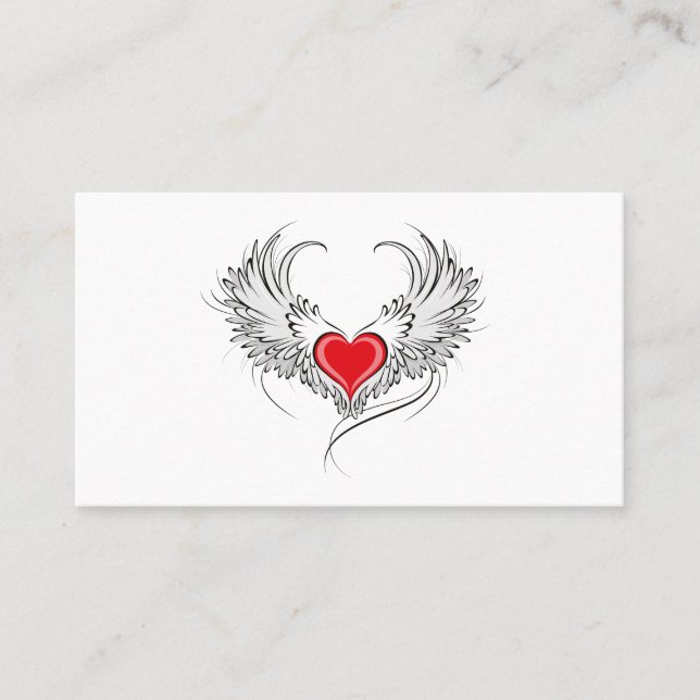 Red Angel Heart with wings Business Card (Front)