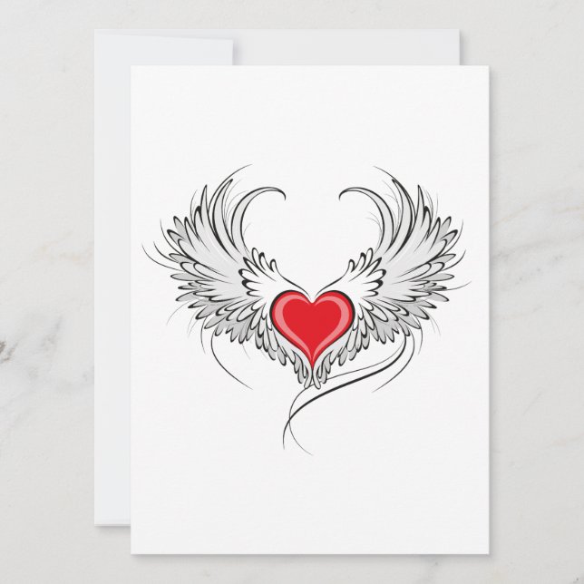 Red Angel Heart with wings Card (Front)