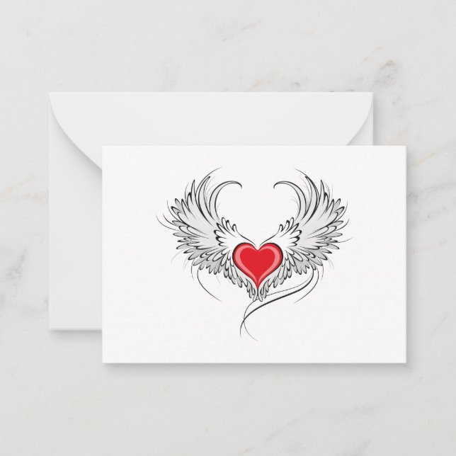 Red Angel Heart with wings Card (Front)