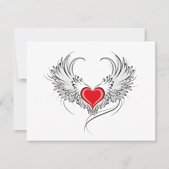 Red Angel Heart with wings Card (Front)