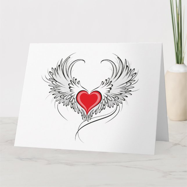 Red Angel Heart with wings Card (Front)