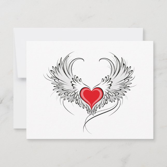 Red Angel Heart with wings Card (Front)