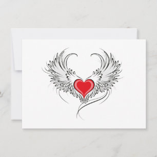 Red Angel Heart with wings Card