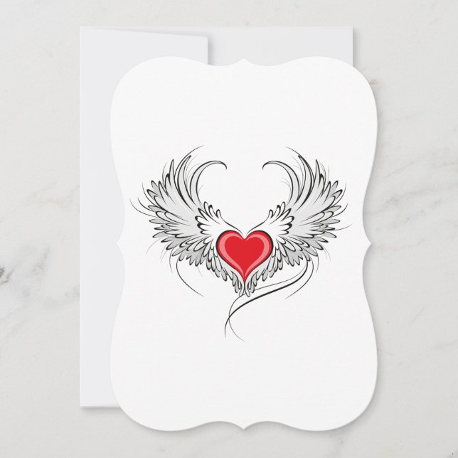 Red Angel Heart with wings Card (Front)