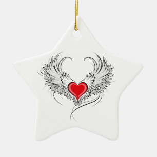 Red Angel Heart with wings Ceramic Ornament