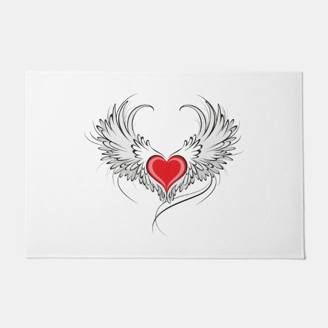Red Angel Heart with wings Doormat (Front)
