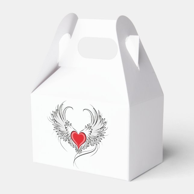Red Angel Heart with wings Favor Box (Front Side)