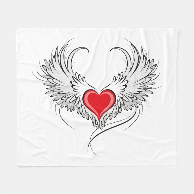Red Angel Heart with wings Fleece Blanket (Front (Horizontal))