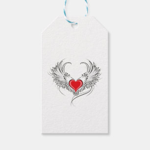 Red Angel Heart with wings Gift Tags