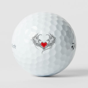 Red Angel Heart with wings Golf Balls