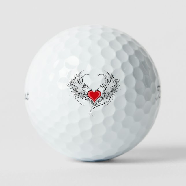 Red Angel Heart with wings Golf Balls (Front)