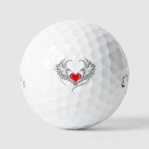 Red Angel Heart with wings Golf Balls