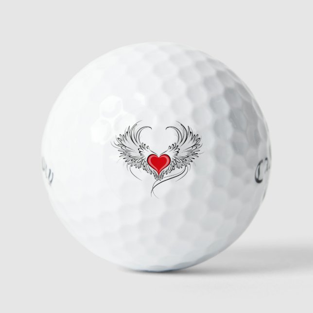 Red Angel Heart with wings Golf Balls (Front)