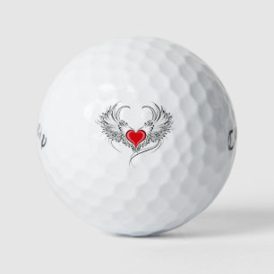 Red Angel Heart with wings Golf Balls