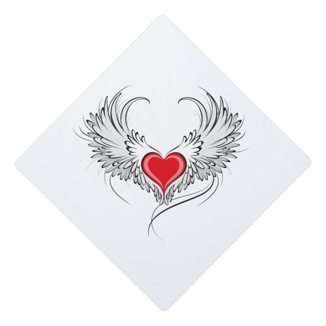 Red Angel Heart with wings Graduation Cap Topper (Front)