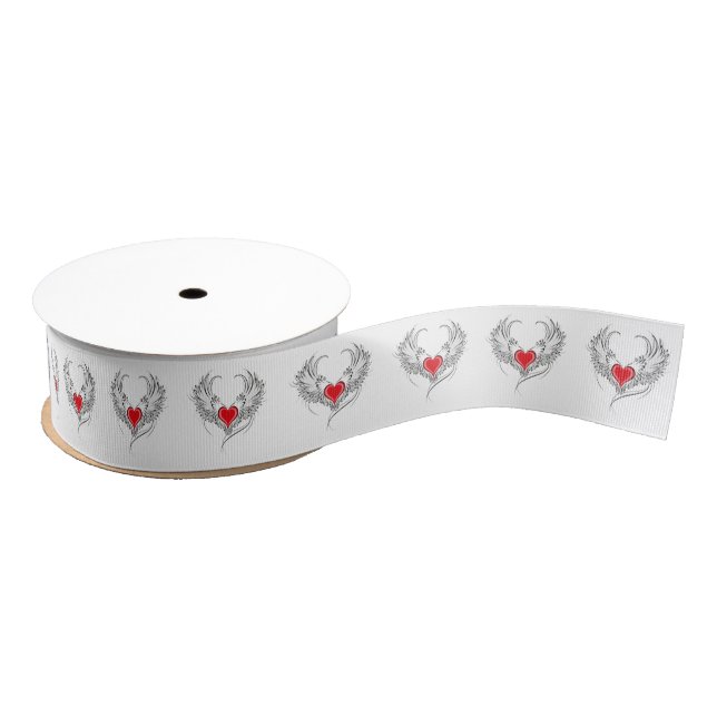Red Angel Heart with wings Grosgrain Ribbon (Spool)