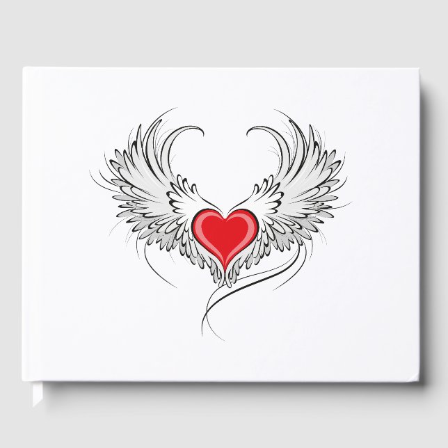 Red Angel Heart with wings Guest Book (Front)