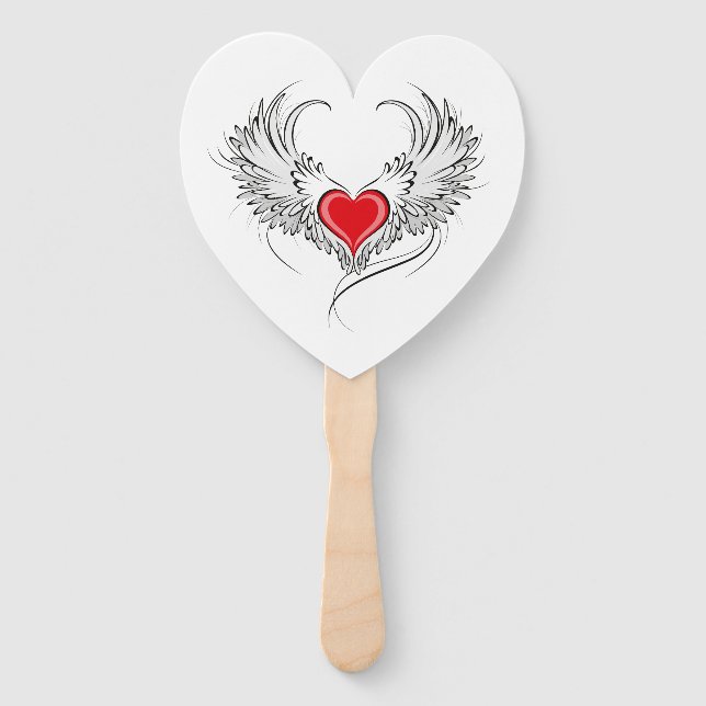 Red Angel Heart with wings Hand Fan (Front)