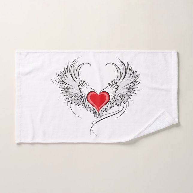 Red Angel Heart with wings Hand Towel (Hand Towel)