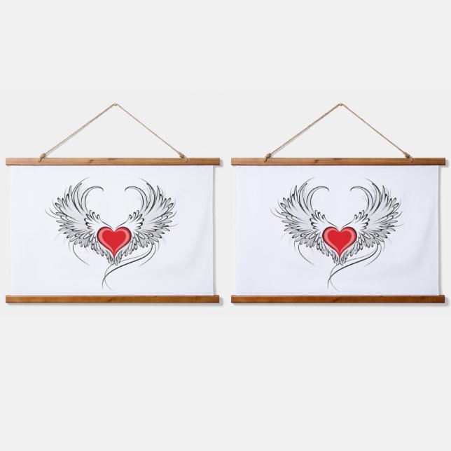 Red Angel Heart with wings Hanging Tapestry (Double)