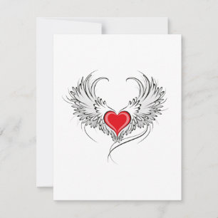 Red Angel Heart with wings Holiday Card