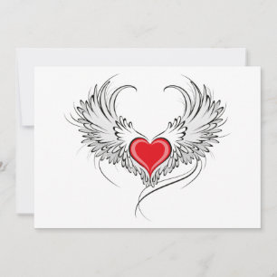 Red Angel Heart with wings Holiday Card