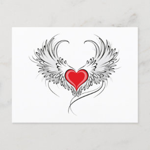 Red Angel Heart with wings Holiday Postcard