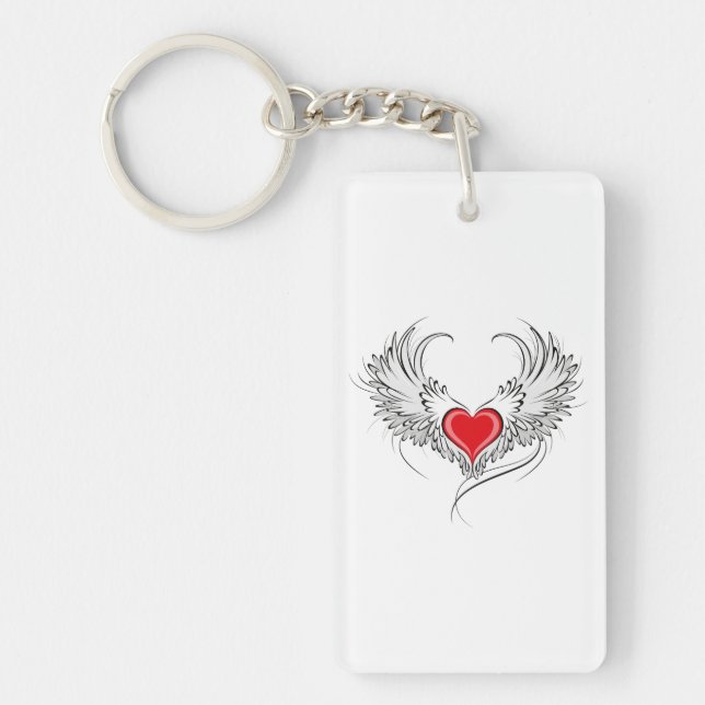 Red Angel Heart with wings Keychain (Front)