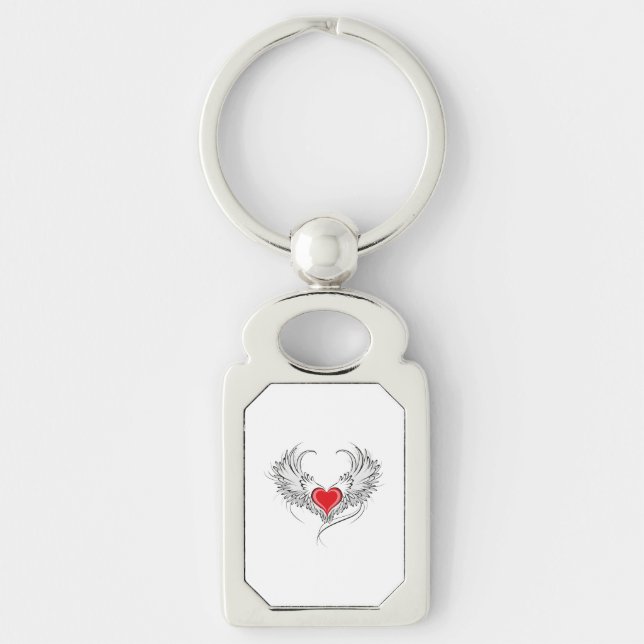 Red Angel Heart with wings Keychain (Front)