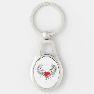 Red Angel Heart with wings Keychain