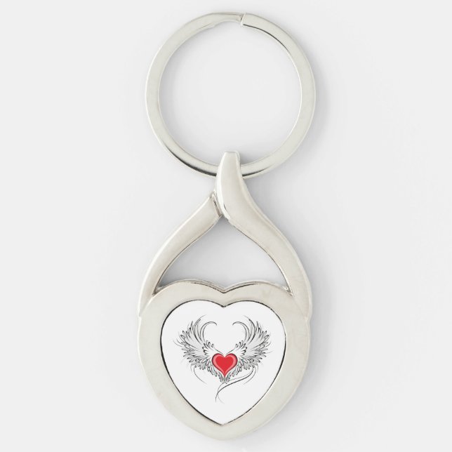 Red Angel Heart with wings Keychain (Front)