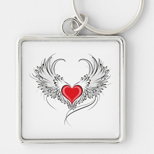 Red Angel Heart with wings Keychain (Front)