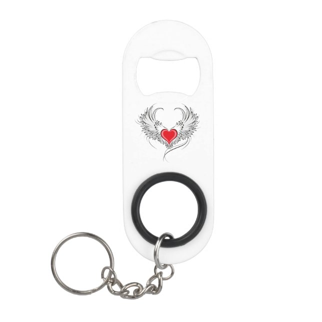 Red Angel Heart with wings Keychain Bottle Opener (Front)