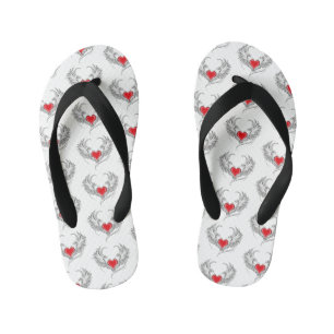 Red Angel Heart with wings Kid's Flip Flops