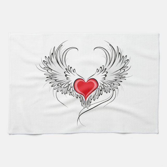 Red Angel Heart with wings Kitchen Towel (Horizontal)