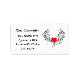 Red Angel Heart with wings Label