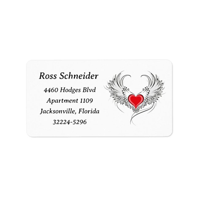 Red Angel Heart with wings Label (Front)