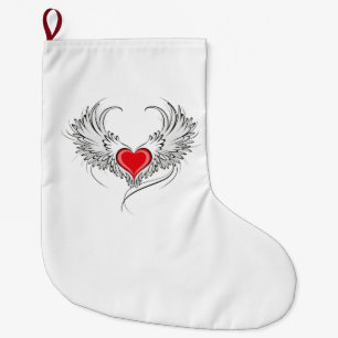 Red Angel Heart with wings Large Christmas Stocking