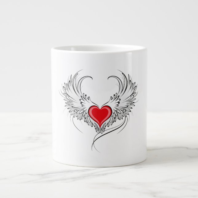 Red Angel Heart with wings Large Coffee Mug (Front)