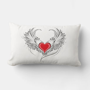 Red Angel Heart with wings Lumbar Pillow