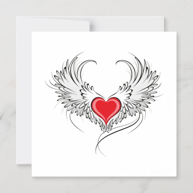Red Angel Heart with wings Magnetic Invitation (Front)