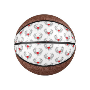 Red Angel Heart with wings Mini Basketball