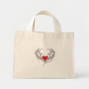 Red Angel Heart with wings Mini Tote Bag