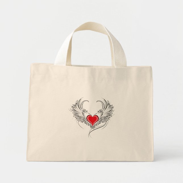 Red Angel Heart with wings Mini Tote Bag (Front)