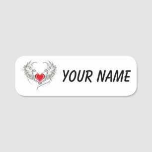Red Angel Heart with wings Name Tag